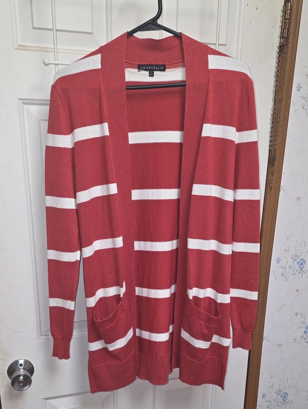 Love + Elle Orange & White Striped Open Cardigan
